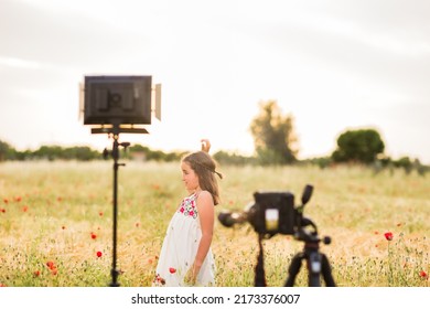 Hispanic Girl Doing A Viral Dance For Social Network Mobile Smartphone Application. Lifestyle