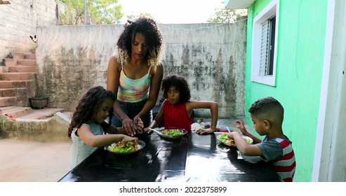 Hispanic Kids Eating Lunch, Brazilian South American Children Eat Meal