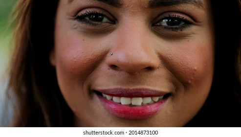 Hispanic Latina Woman Portrait Smiling, Person Opening Eyes