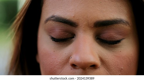 Hispanic Latina Woman Portrait Smiling, Person Opening Eyes