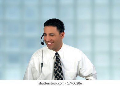 Hispanic Male Friendly Customer Service Operator