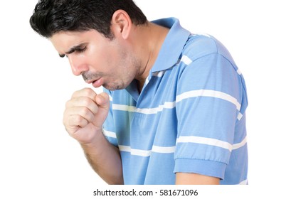 Hispanic Man Have A Coughing Fit Isolated On White