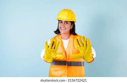 Hispanic Woman Professional Engineering Contractor Builder And Hard Worker With Helmet In Mexico Latin America