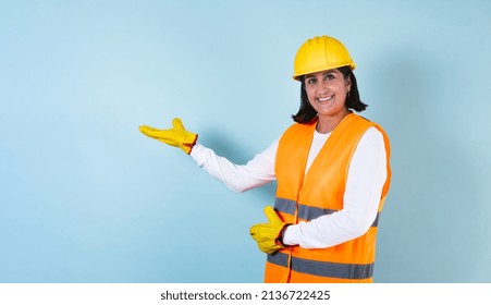 Hispanic Woman Professional Engineering Contractor Builder And Hard Worker With Helmet In Mexico Latin America