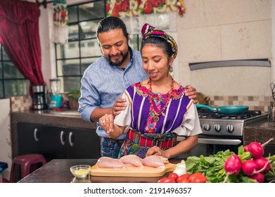 Hispanic Young Couple Kitchen Latino Husband Stock Photo 2191496357 ...