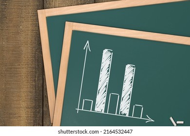 histogram with distribution - rough representation with white chalk on blackboard, mathematics and statistics concept