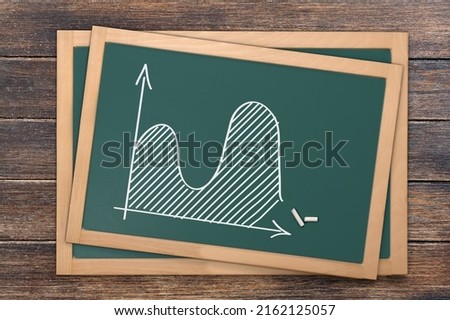 histogram with distribution - rough representation with white chalk on blackboard, mathematics and statistics concept