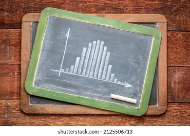 histogram with Gaussian (normal or bell shape) distribution - rough representation with white chalk on blackboard, mathematics and statistics concept