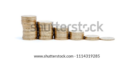 Histograma of coins on the white background.