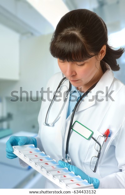 Histologist Microscope Tray Microscopic Slides Research Stock Photo ...