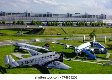 Historic Aircraft On Visitor Park At Munich Airport, Munich, Bavaria, Germany, 15. July 2014