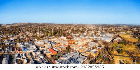 Historic architectural downtown of Armidale highland town in Australia - aerial panorama.