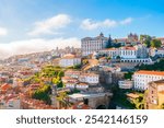 Historic and authentic district of Porto La Ribeira overlooking the Episcopal Palace. Oporto, Portugal, Europe. Popular holiday destination. Unesco World Heritage Site. Discovery the beauty of earth.