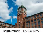 Historic Ayer Mills by the Merrimack River in downtown Lawrence, Massachusetts MA, USA. 