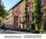 Historic block of old apartment buildings on 9th Street in the Greenwich Village neighborhood of Manhattan in New York City