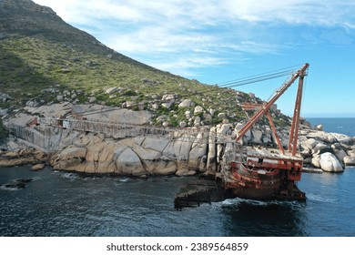 The historic BOS 400 Shipwreck run aground off Duiker Point, near Sandy Bay