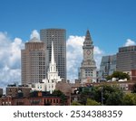 Historic Boston Custom House prominet in the skyline of central Boston near the waterfront, Massachusetts, USA