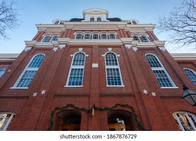 Historic brick building that serves as the City Hall of Alexandria, Virginia. Built in 1749 originally as Market Place and then used as court, after renovations in 1817 it has been used as City Hall.