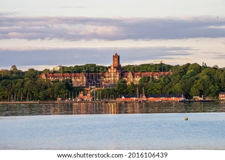The historic building of Marine School in Flensburg at sunset. Schleswig-Holstein in Germany, Europe