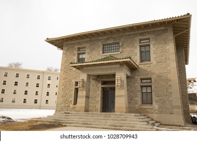 Historic Building For US Engineer Office On Old Army Base In Mammoth Hot Springs, Yellowstone National Park, Wyoming.