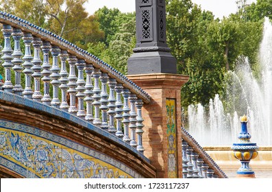 Historic Buildings And Monuments Of Seville, Spain. Architectural Details, Stone Facade And Museums Europe. Spain Square