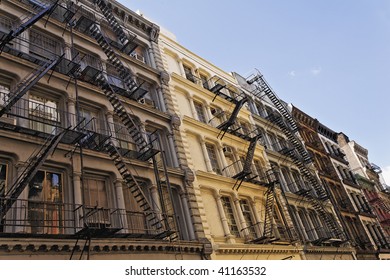 Historic buildings on Greene Street in the SoHo Cast Iron Historic Destrict in New York.
