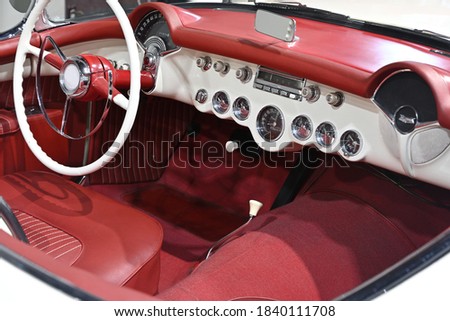 
Historic car instrument panel and steering wheel