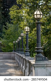 Historic cast iron lamp posts at the Washington state capitol, in Olympia Washington.