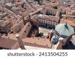 the historic center of Cremona seen from the top of Torrazzo, the famous bell tower of the cathedral.