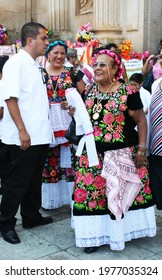 Historic Center Of Oaxaca De Juárez, Oaxaca  Mexico; 051510: Woman With Mexican Regional Costume Of Tehuana, Belonging To The Zapotec Ethnic Group, Inhabits The Isthmus Of Tehuantepec.