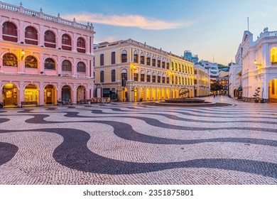 Historic Centre of Macau. Senado Square in China at twilight - Shutterstock ID 2351875801