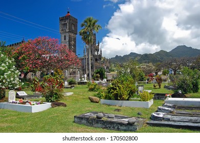 Historic Church Building And Cemetery On Tropical Saint Vincent Island 