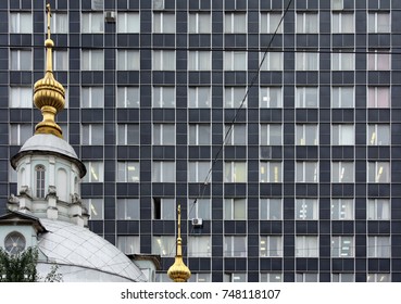 Historic Church and a modern building. Russia, Moscow, Maroseyka street. - Shutterstock ID 748118107
