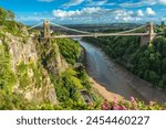 Historic Clifton Suspension Bridge by Isambard Kingdom Brunel spans the Avon Gorge with River Avon below, Bristol, England, United Kingdom, Europe