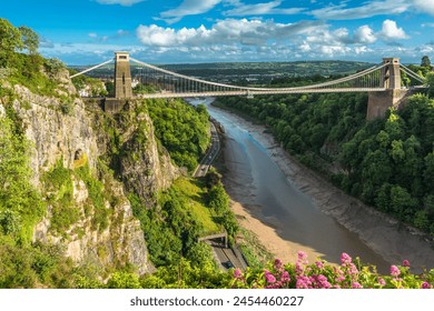 Historic Clifton Suspension Bridge by Isambard Kingdom Brunel spans the Avon Gorge with River Avon below, Bristol, England, United Kingdom, Europe - Powered by Shutterstock