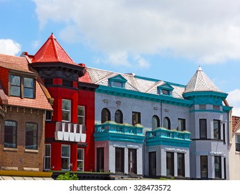 Historic District Of Washington DC, USA. Row Houses And Apartment Buildings Of Adams Morgan Neighborhood.