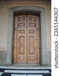 Historic doors, Immaculate Conception Parish and San Felipe and Santiago, Matríz Church, Cathedral of the city of Montevideo. Built in 1804. Located in the Old City of the Capital of Uruguay.