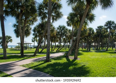 Historic Downtown Stuart, Florida, with waterfront parks, palm trees, walking paths, pier, St. Lucie River, boardwalk, healthy trail