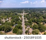 Historic Duke and Gloucester Street in Colonial Williamsburg Virginia. Aerial View.