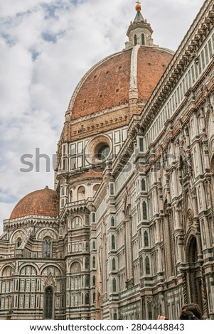 Historic facade of the cathedral complex with Duomo Campanile and Baptistery in Florence Italy