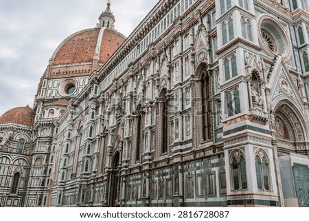 Historic facade of the cathedral complex with Duomo Campanile and Baptistery in Florence Italy