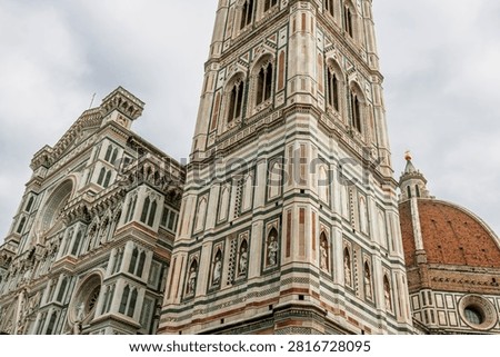 Historic facade of the cathedral complex with Duomo Campanile and Baptistery in Florence Italy