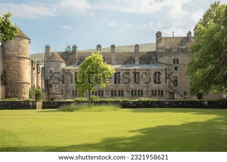 Historic Falkland Palace and with landscaped gardens on a sunny summer day in Fife, Scotland, UK.