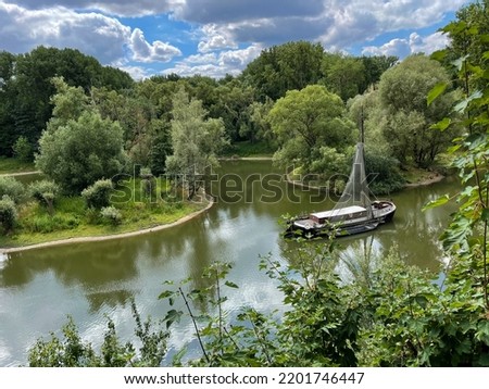 Historic fishing boat for eel fishing in the river Sieg near Troisdorf