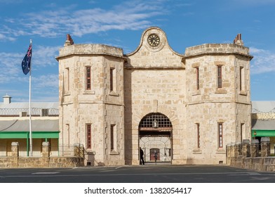 The Historic Fremantle Prison And The Australian Flag On A Beautiful Sunny Day, Western Australia