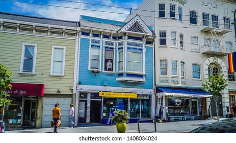 Historic Harvey Milk office and camera store in the Castro district in San Francisco. Now the human Rights Campaign office and store. May 2019 summer landmark lgbtq building