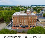 Historic Hawthorne Hotel aerial view at 18 Washington Square West in historic city center of Salem, Massachusetts MA, USA. 