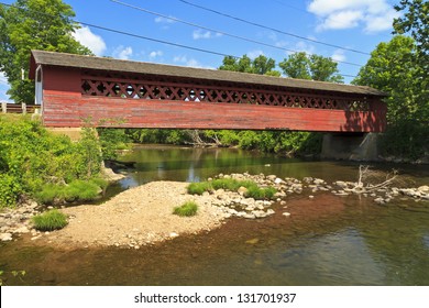 Historic Henry Covered Bridge Over The Walloomsac River E In Bennington, Vermont