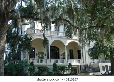 Historic home front porch in Savannah Georgia