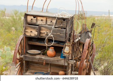 Historic Horse Cart Kitchen Left To Decay In Desert, History Scene Near Tucson, Arizona, AZ, USA